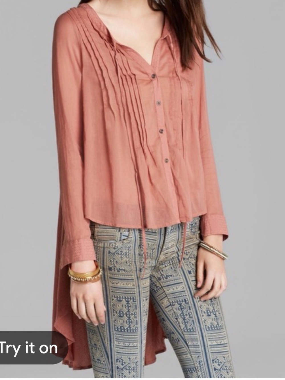 Free people Women's coral Pintuck High-Low Blouse